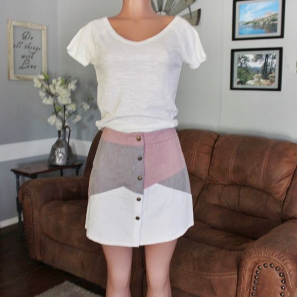 NWT She & Sky Corduroy Color Block Skirt - Picture 2 of 7
